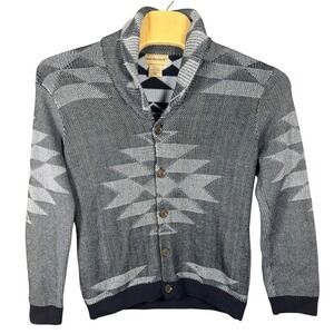 Scandia Woods Mens Navy Blue Geometric Southwestern Cotton Shawl Cardigan M